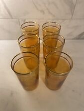 Vintage Amber Tinted Tumbler Glasses With Golden Top Trim 6pc Set Oliverns picture