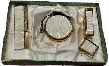 1930s Zell Fifth Avenue Mother Of Pearl Compact Mirror Lipstick Comb & Pill Set picture