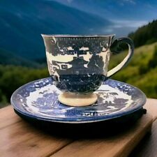 Beautiful Vintage Blue and White Demitasse Cup and Saucer, Made in Japan 1958 picture