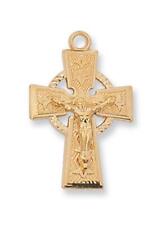 Sterling Silver Gold Tone Celtic Crucifix Features 18in Long Chain picture