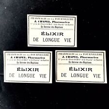Rare 19th Century 3 Long Life Elixir Labels PHARMACY JAR picture