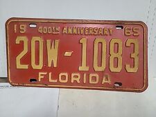 Florida 1965 400th Anniversary license plate #   20W-1083 picture
