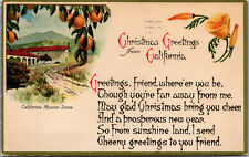 Vtg 1920s Christmas Greetings from California Mission Scene Poem Postcard picture