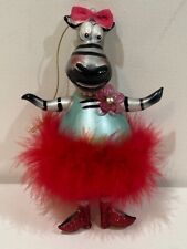 VTG 2000s Dancing Hippo in Red Skirt Hand-Painted Christmas Glass Ornament NWT picture