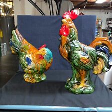 Vtg Ceramic Chicken & Rooster Farmhouse French Country, Majolica Style,MUST READ picture