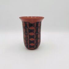 Vintage Clay Vase Geometric Stamping MCM Style Signed SMS SWS Hand Thrown picture