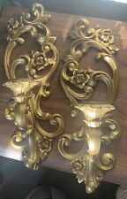 Pair Of Vintage HOMCO Fancy Wall Candle  Sconces ~ Made In USA ~ 1971 picture