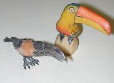 Toucan-Apricot Stone egg Belly Sterling Silver - Carved Wood set of 2 Unknown... picture