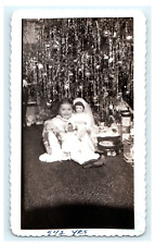 1949 Girl Christmas Tree Ornaments Doll Toys Real Photo Snapshot 4.5