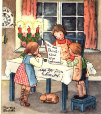 c. 1950s German Christmas Postcard  Martha Wessels Children Candles Cat B25 picture