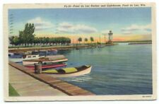 Fond du Lac WI Harbor and Lighthouse Linen Postcard Wisconsin picture