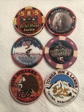 Lot Of (6) Various Washington State Casino Chips picture