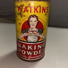 Vintage 1940's Tin Watkins 1 lb. Baking Powder Tin Can Empty. Holes In Bottom picture