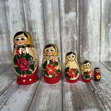 Russian Nesting Dolls Matryoshka Hand Painted 5 in Set Vintage picture