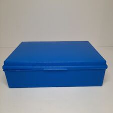 Vintage Empire Pencil Box Solid Blue Plain Blank Hinged Lid Plastic Made in USA picture