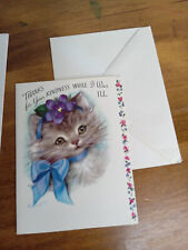 Vintage Rust Craft Greeting Card w Envelope Cute Kitten Thank You picture