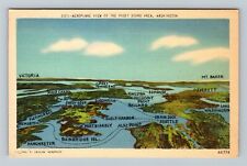 Puget Sound WA-Washington, Aerial View, Points Of Interest Vintage Postcard picture