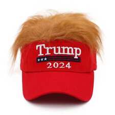 Trump 2024 Hat with Hair Wig Hat Embroidered Adjustable MAGA Baseball Cap New picture