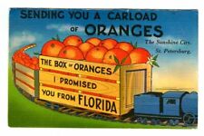 Vintage St. Petersburg FLORIDA Linen Postcard Sending You a CARLOAD of ORANGES picture