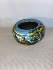 1970 Mexican Folk Art Pottery Planter Hand Painted Forest Scene picture