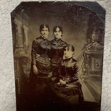 RARE Group 3 Imaginative Girls Tintype c1870 Antique 1/6 Plate Photo picture
