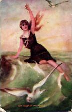 Postcard Queen of the Waves Fantasy Sea Nymph Rides the Waves c.1907-1915 a4 picture