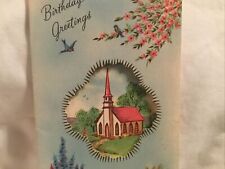VTG 1940s Greeting Card Bluebird over church UNUSED picture