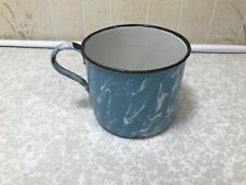 RARE BLUE SWIRL EARLY RIVETED CAMP CUP HEAVY GRANITEWARE ENAMELWARE  ANTIQUE picture