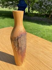 ~ HAND TURNED Wood Bud Vase Rustic Primitive Art Decor Multi Toned 12” ~L👀K~ picture