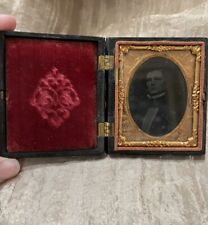 1800’s Antique 2.5x3” Tintype Photos  In Wooden? Case Ornate W/Velvet Soldier? picture