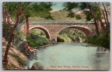 Marion Kansas~Stone Arch Bridge~Boat on Shore~c1910 Postcard picture