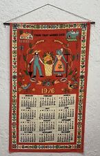 1976 VTG Red Calendar Tea Kitchen Towel 'Them That Works Eats' Folk Art Couple picture