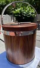 Rare VTG 60s MCM Faux Wood Finish Chrome Ice Bucket w/Cutting Board Knife picture