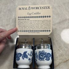 2 Royal Worcester Porcelain Egg Coddlers Rhapsody Pattern Blue Floral-Rare picture