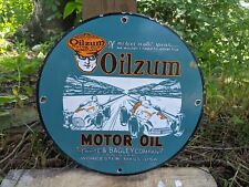 VINTAGE 1937 OILZUM MOTOR OIL PORCELAIN GAS STATION PUMP METAL SIGN 12