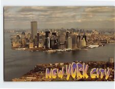 Postcard Aerial view of Financial District and Governors Island New York USA picture