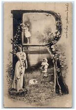 1907 Mother And Daughters Large Letter Flowers Latvia Russia RPPC Photo Postcard picture
