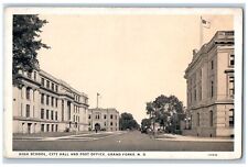 Grand Forks North Dakota ND Postcard High School City Hall And Post Office c1920 picture