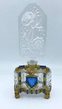 Vintage Clear Czech Glass Jeweled & Gold Filigree Footed Perfume Bottle picture