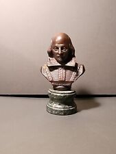 Vtg LG SHAKESPEARE Bronze Finish Metal BUST Green MARBLE Base Old World Patina picture