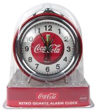 Vintage Coca-Cola Retro Quartz Alarm Clock Chrome Metal Case Glass Lens picture