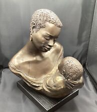 Vtg.Austin Sculptur Durastone Bronze Color African Mother &Baby.Signed Ecila.USA picture
