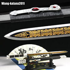 78CM Chinese Han Dynasty Ruyi Jian Ebony Damascus Folded Steel Double Edge Sword picture