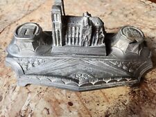 Antique Notre Dame Cathedral Art Deco metal double inkwell/pen holder picture