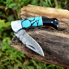 Damascus Camping Tactical Folding blade Pocket Knife Hunting Skinning Camping picture