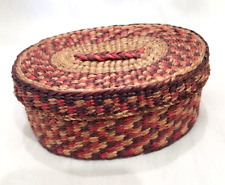 Vintage Hand Woven Sweetgrass Basket Box with Lid & Handle - Old China Label picture