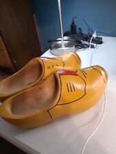 Vintage Wooden Yellow & Reg Clogs Shoes Hand Carved & Painted Holland picture
