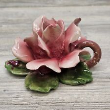 Capodimonte Porcelain Pink Rose Flower Tapered Candle Holder Vintage Italy  picture