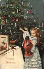 Christmas Little Girl Antique Dollhouse Doll House Doll Horse c1910 Postcard picture