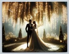 Wedding Couple In Love Postcard Wedding Scene Lighted Willow 5.5x4.25